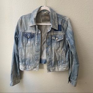 LEVIS womens denim jacket vintage bleach dye distressed shredded light womens A1